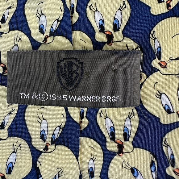 Vintage Tweety Bird All Over Print Silk Necktie Warner Brothers 1995 Blue Yellow - Picture 6 of 7